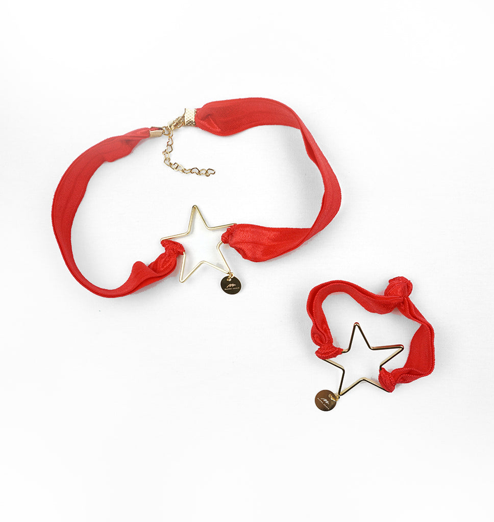 Star Choker & Bracelet Set - Red